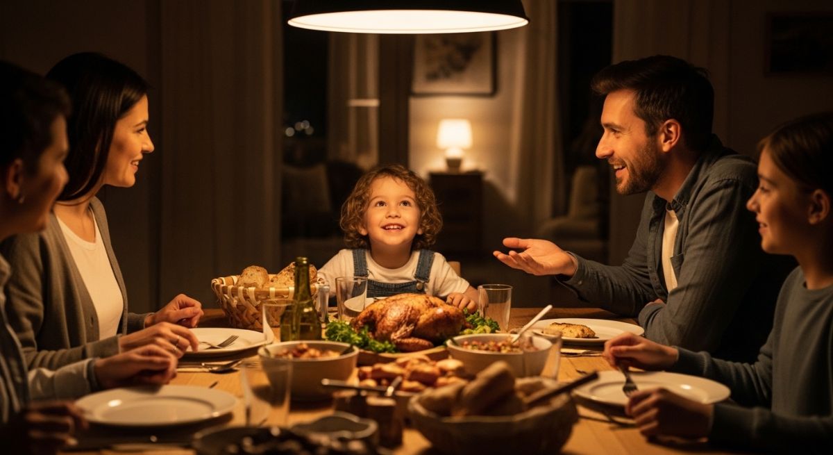 A family sharing a kind and happy dinner.