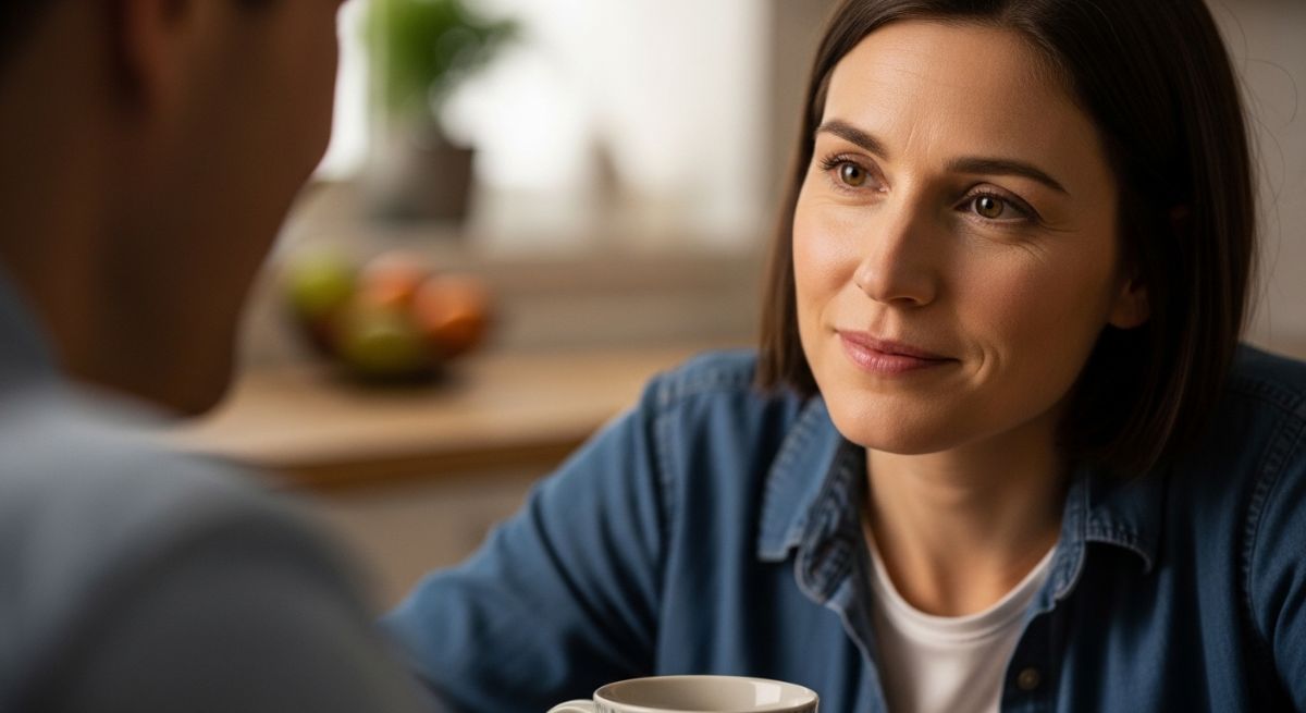 Close up of a spouse looking at their partner with empathy.